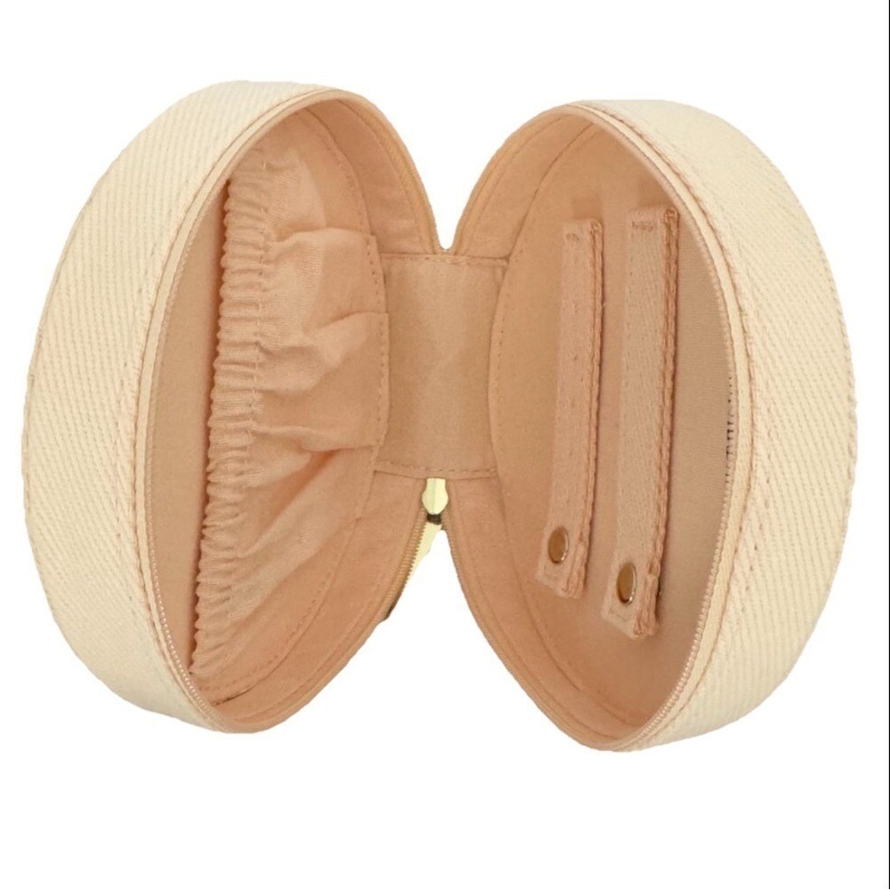Burberry Goddess Round Beige Canvas Jewelry Travel Case Logo Graphic Zip Pouch - Picture 2 of 4